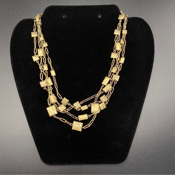 Gold Tone Multi-Strand Chain Hammered Statement Necklace - Picture 1 of 8